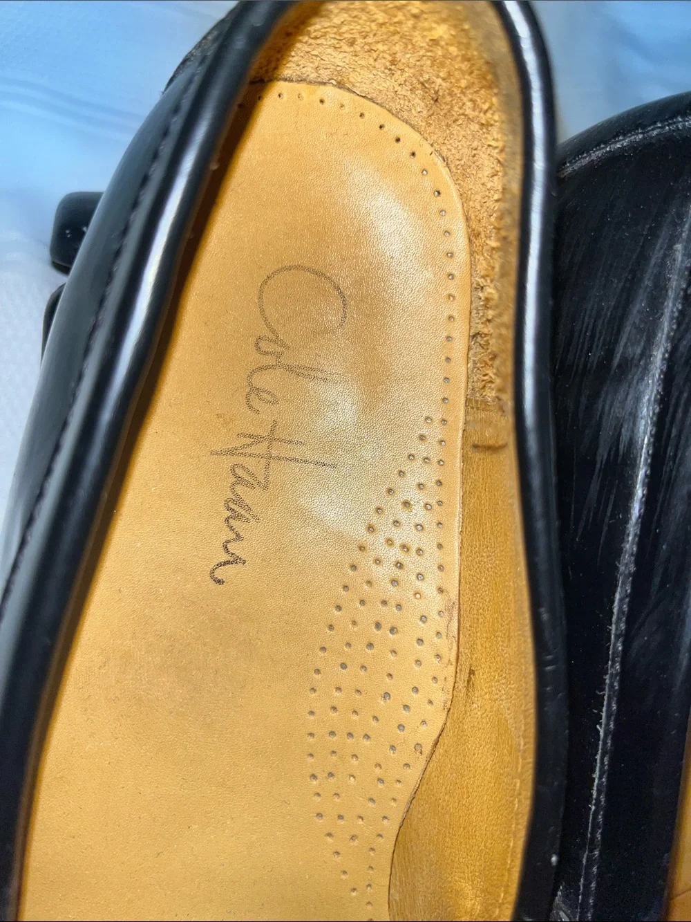 Cole Haan Black Leather Kiltie Slip-On Loafers with Buckle